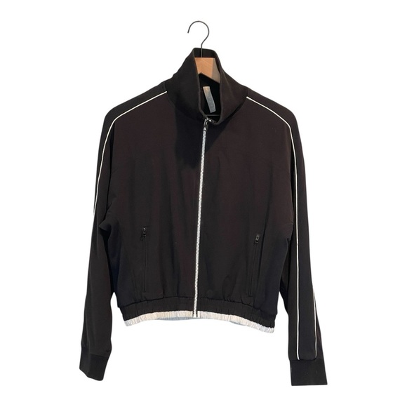 Athletic Black Bomber Track Jacket with White Trim, Full Zip, Lined, Size XS - Picture 4 of 15